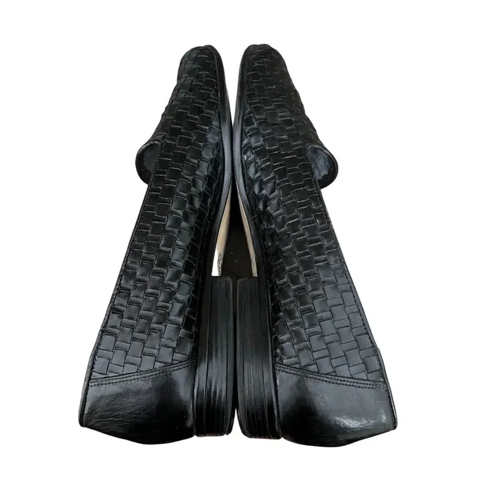 Trotters Womens Liz Slip-On Loafer Size 9.5 N Black Leather Basket Weave Career